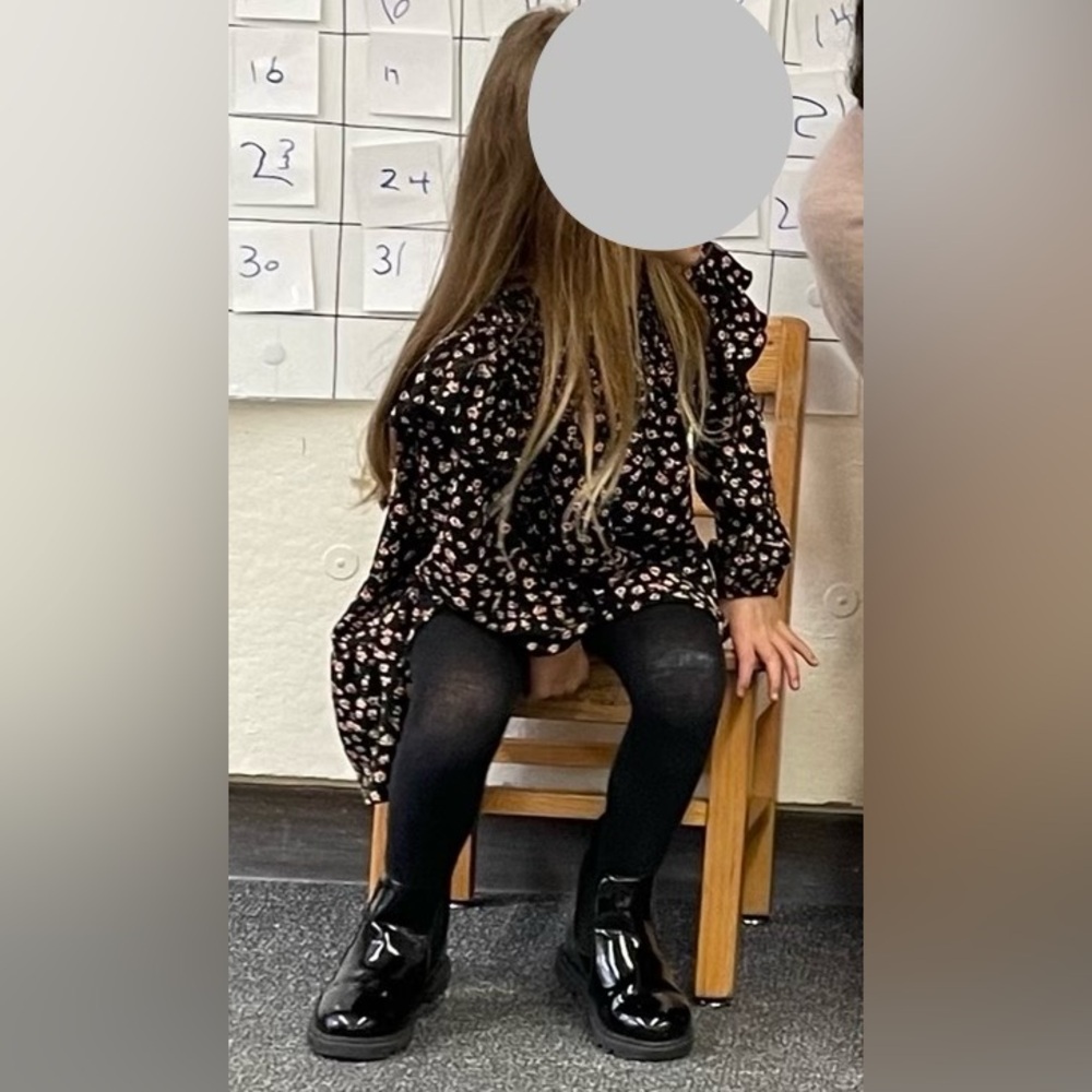 ZARA Girls Black Floral Spring Dress - 4~5 years